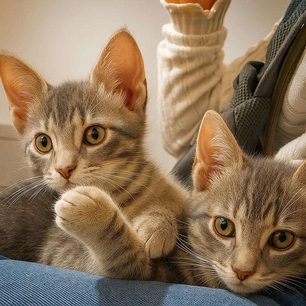Dois gatinhos irmãos brincando juntos