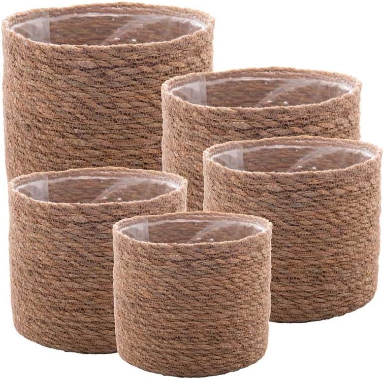Conjunto de Cachepots em Fibra Natural e Plástico