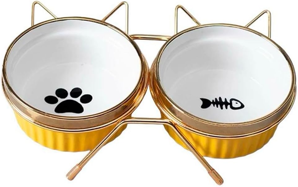 Comedouro e Bebedouro Elevado de Cerâmica (Amarelo)