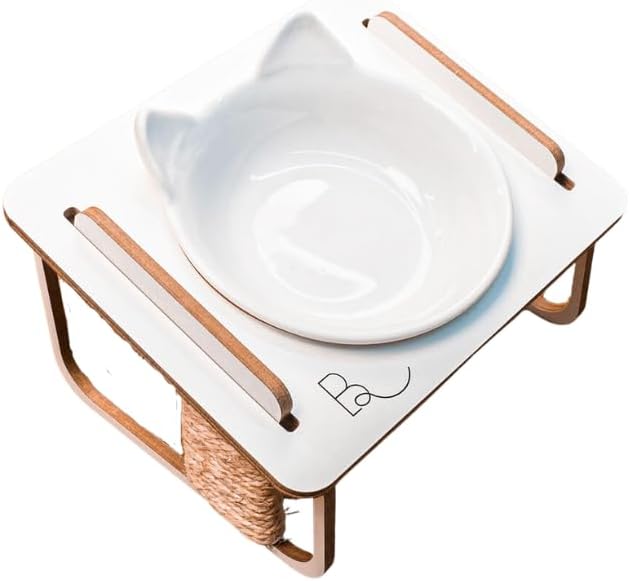 Comedouro Unitário Inclinado e Elevado em Porcelana para Gatos