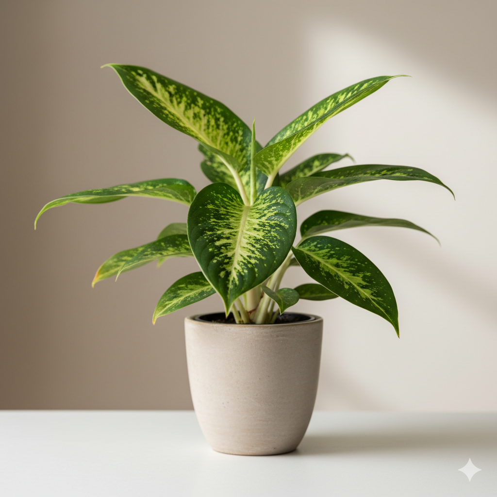 Comigo-ninguém-pode (Dieffenbachia spp.) em vaso decorativo