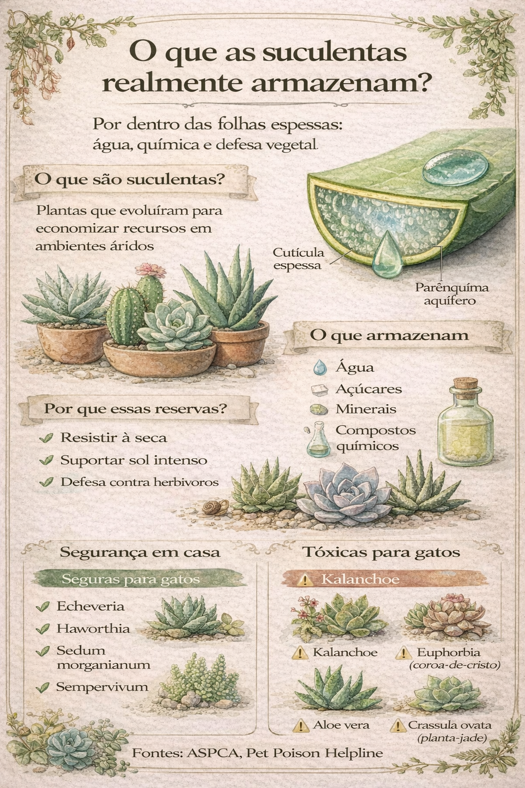 Infográfico educativo sobre suculentas e segurança para gatos