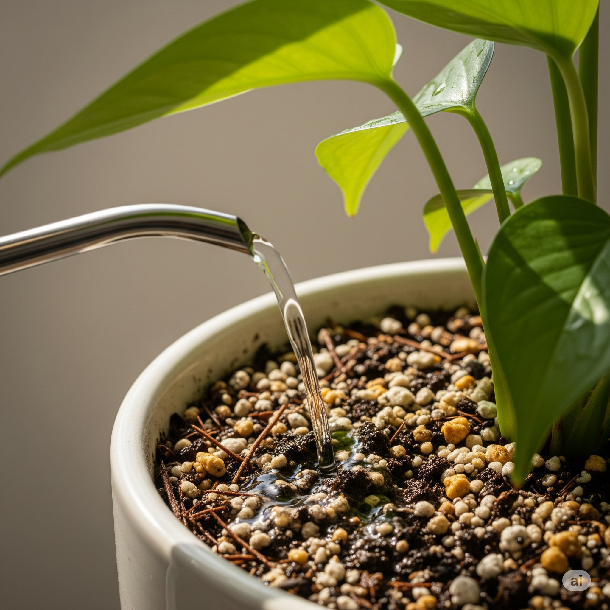 Regando plantas com cuidado