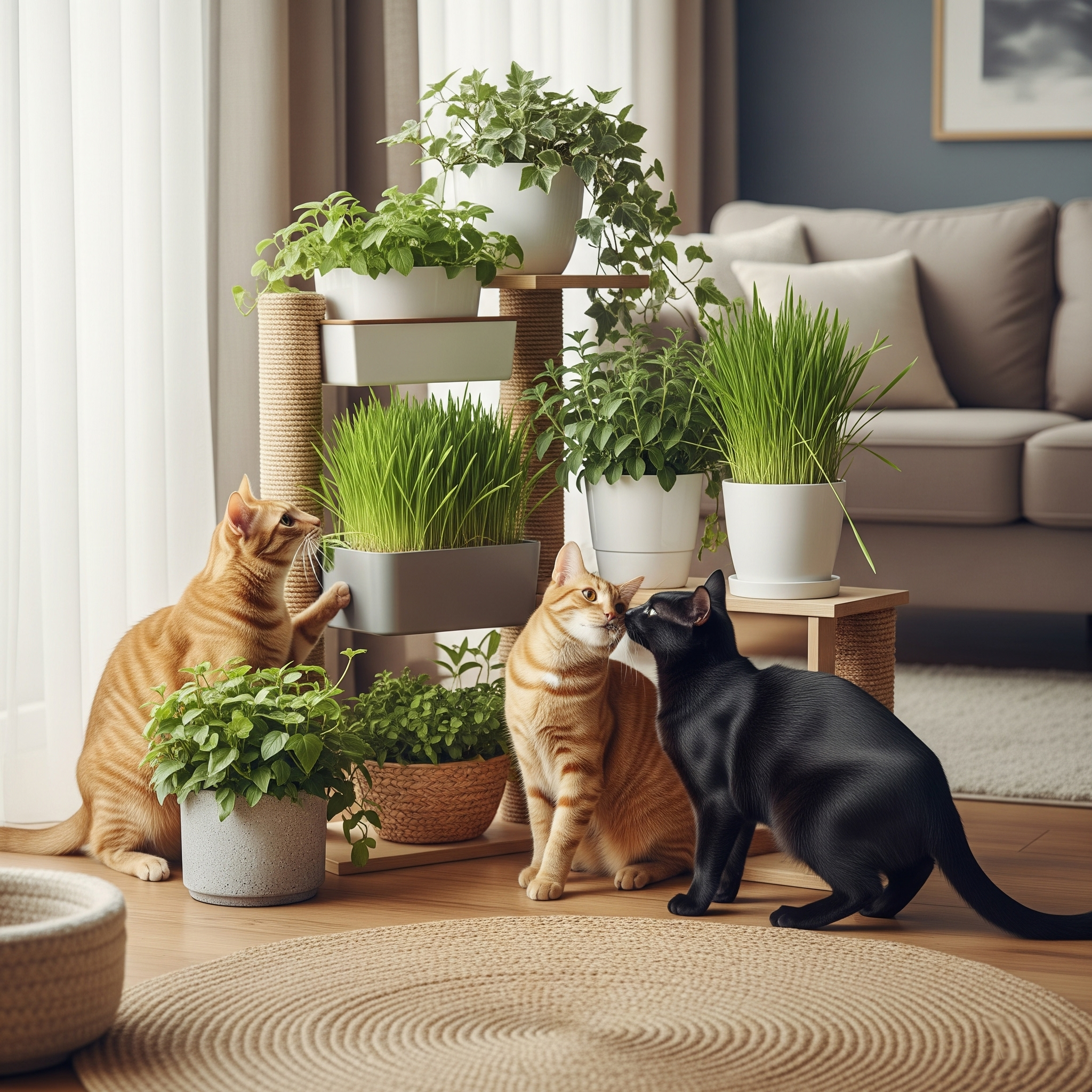 Cantinho verde para gatos com plantas seguras