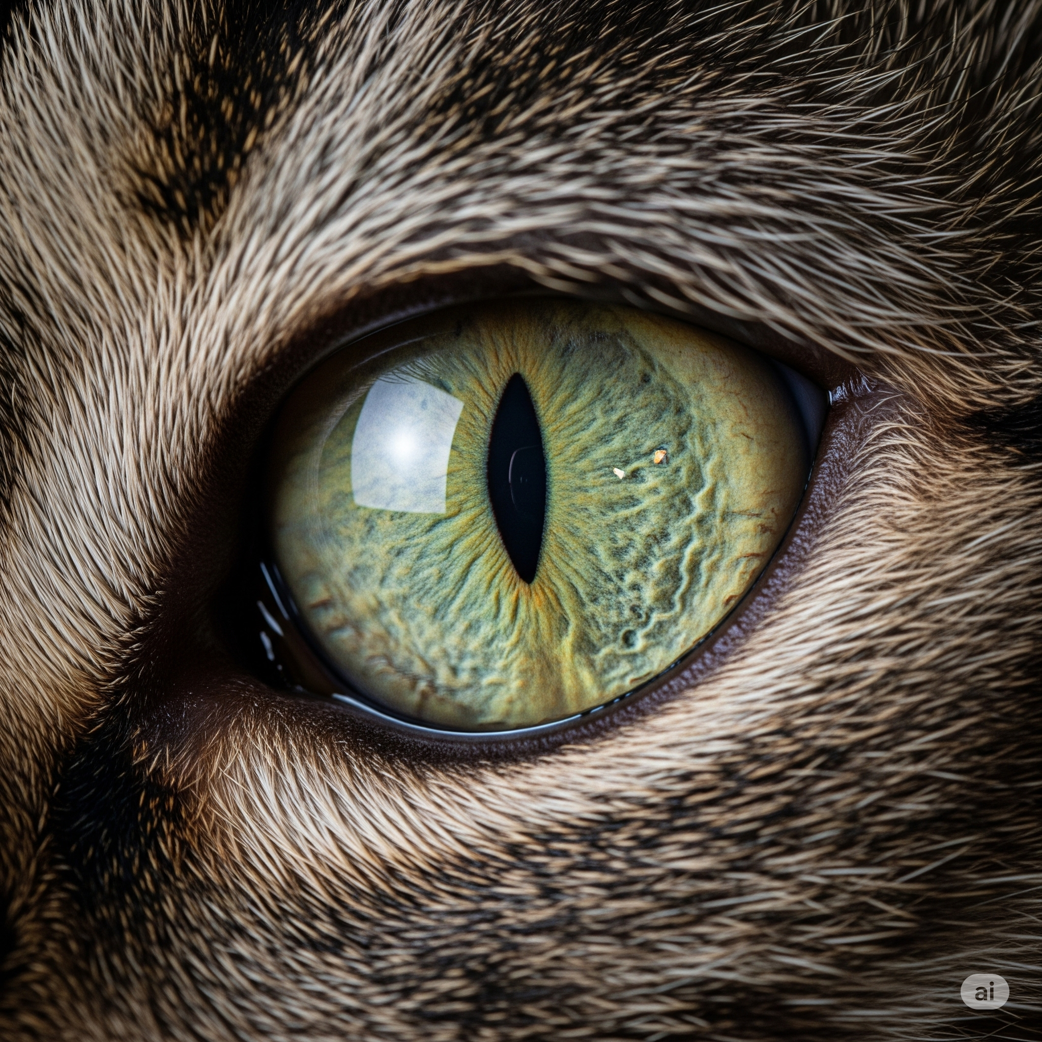 Close do olho de um gato com pupila dilatada